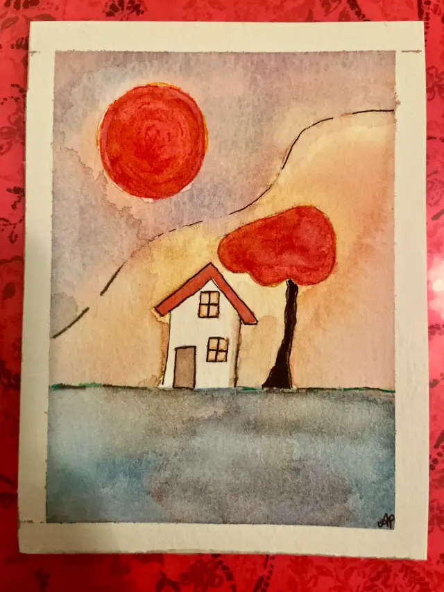 autumn sunset cozy cottage scene