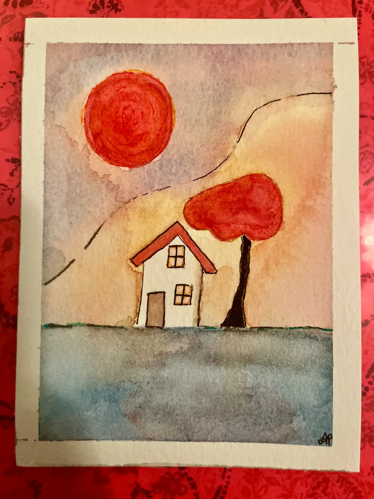 autumn sunset cozy cottage scene