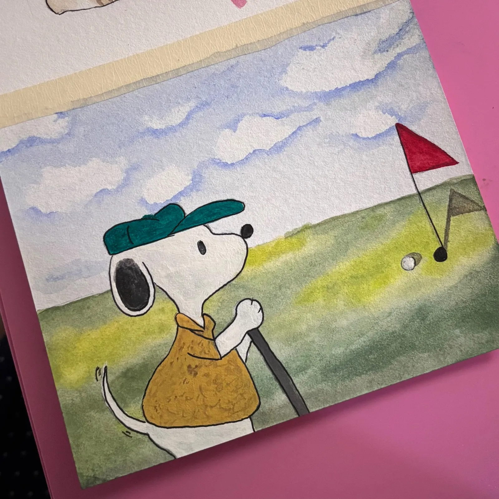 snoopy going golfing (u cant see it but he's halfway to quitting)